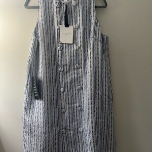 Pomander Place Blue and White Striped Midi Dress